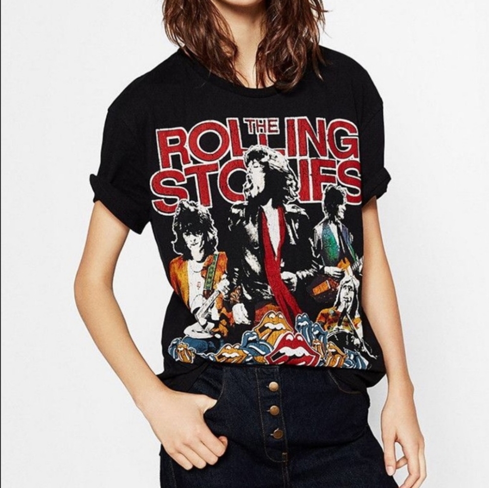 Zara vintage inspired the rolling stones tour band concert shirt soft large
